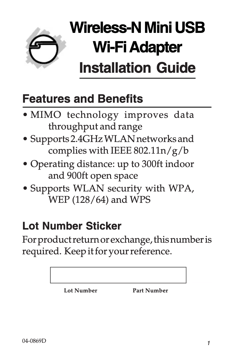 Page n°1 - Manuel utilisateur Siig JU-WR0112-S2