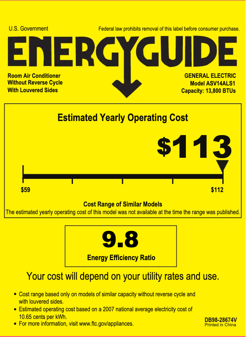 Página 1 del manual Etiqueta energética GE ASV14AL