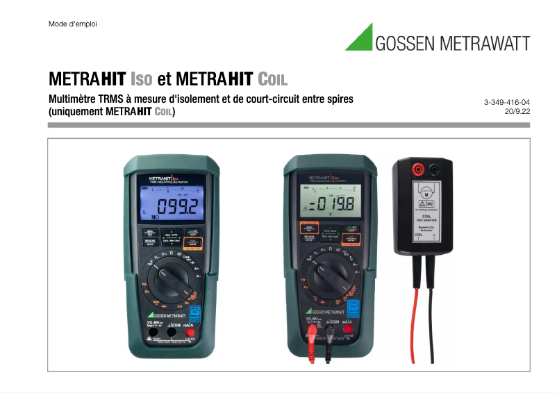 Page 1 de la notice Manuel utilisateur Gossen Metrawatt Metrahit Iso