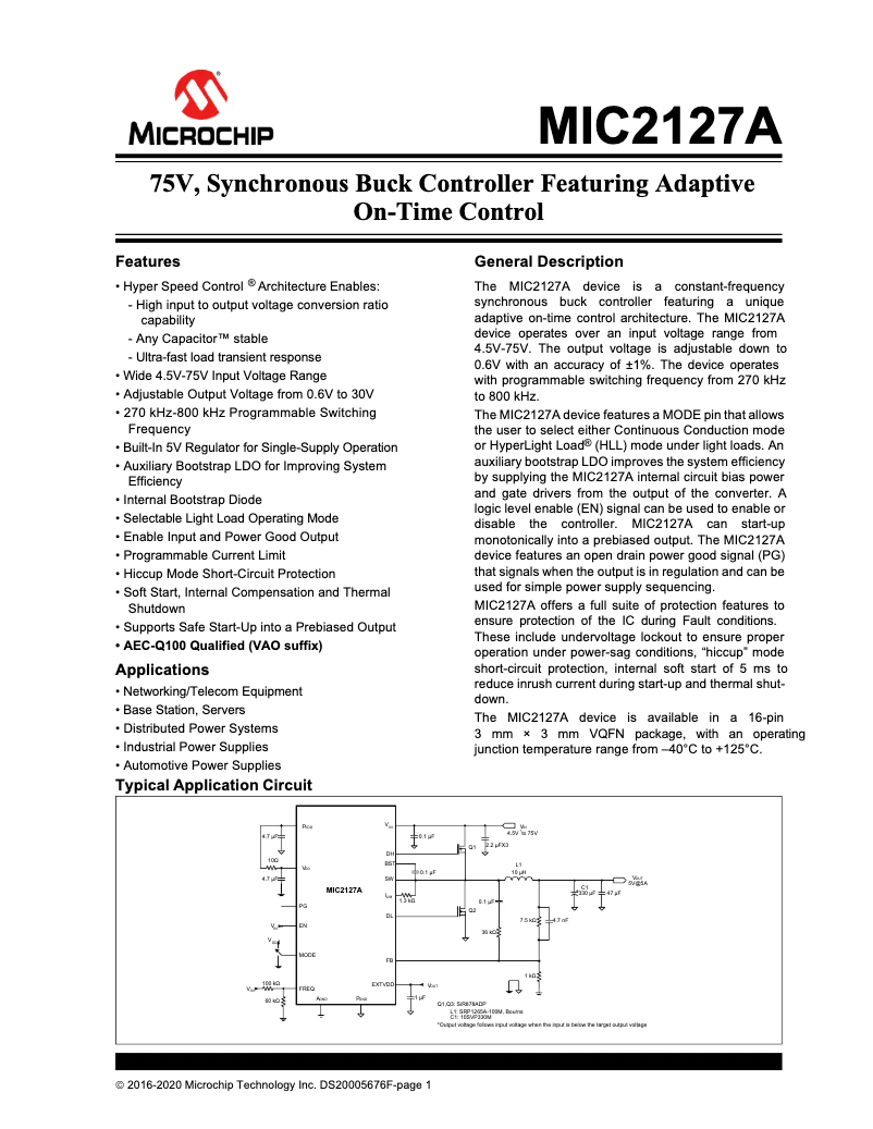 Page 1 de la notice Manuel utilisateur Microchip MIC2127