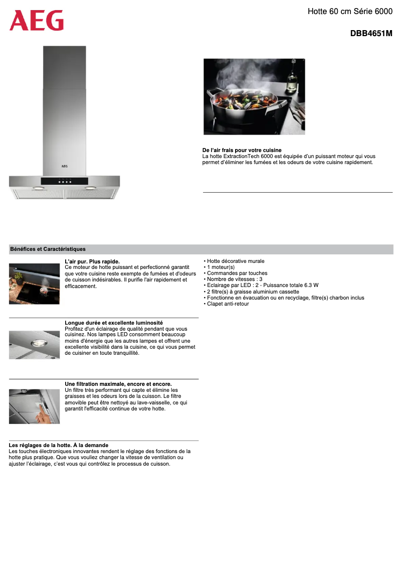 Page 1 de la notice Fiche technique AEG DBB4651M
