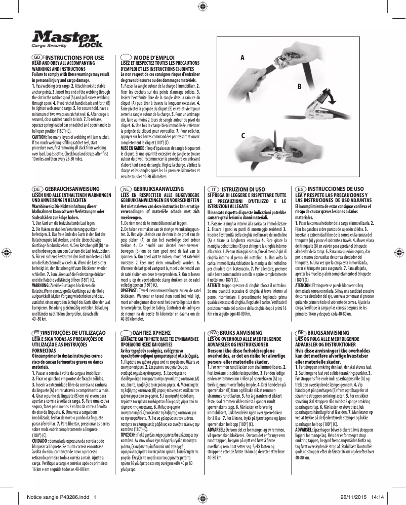 Page 1 de la notice Manuel utilisateur Master Lock 3066EURDAT