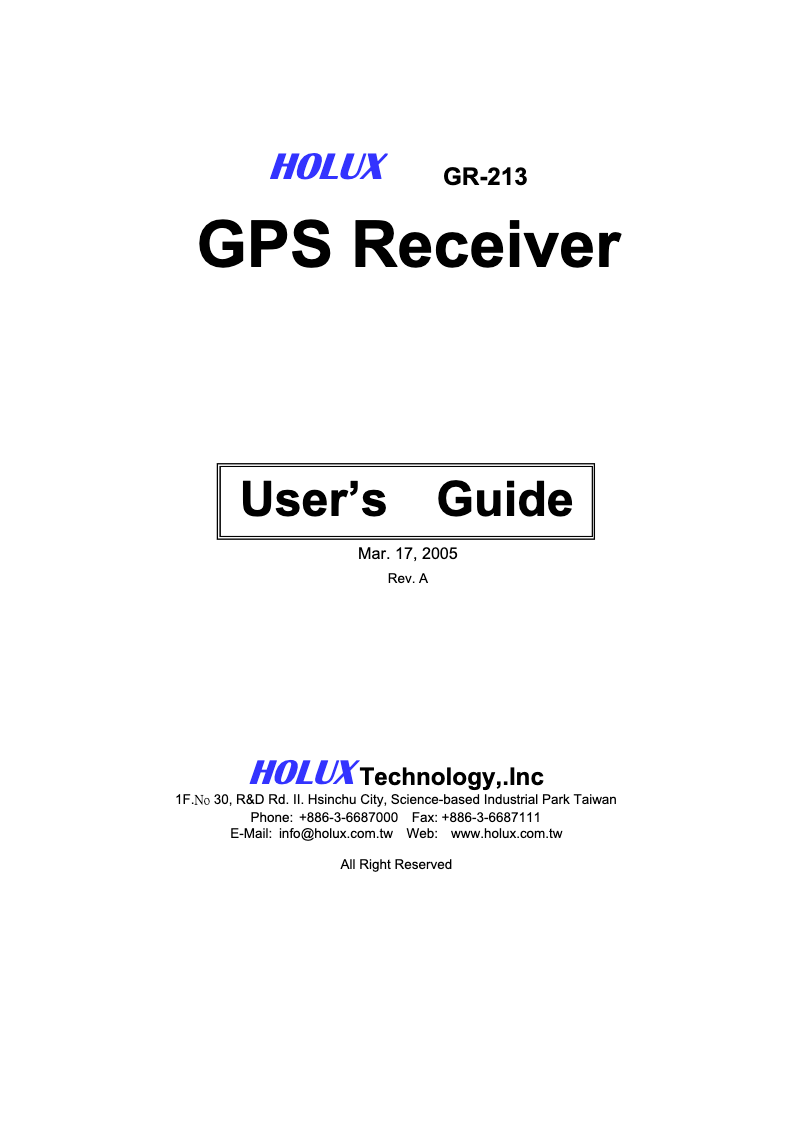 Page n°1 - Manuel utilisateur Holux GR-213