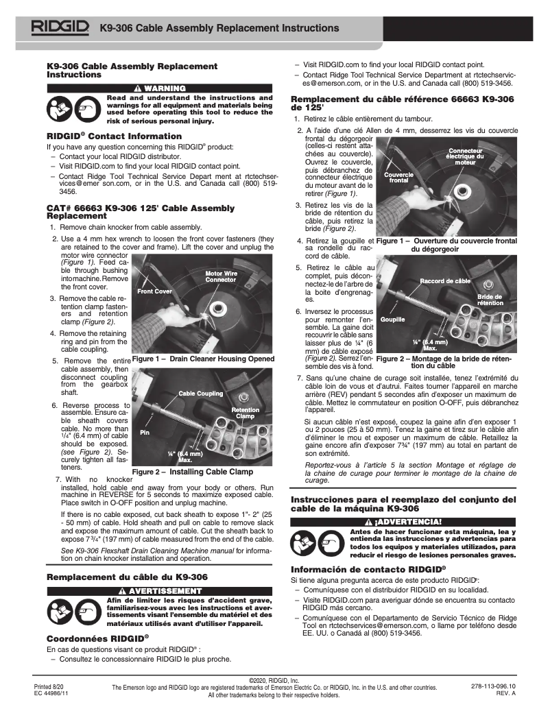 Page n°1 - Instructions / montage Ridgid FlexShaft K9-306