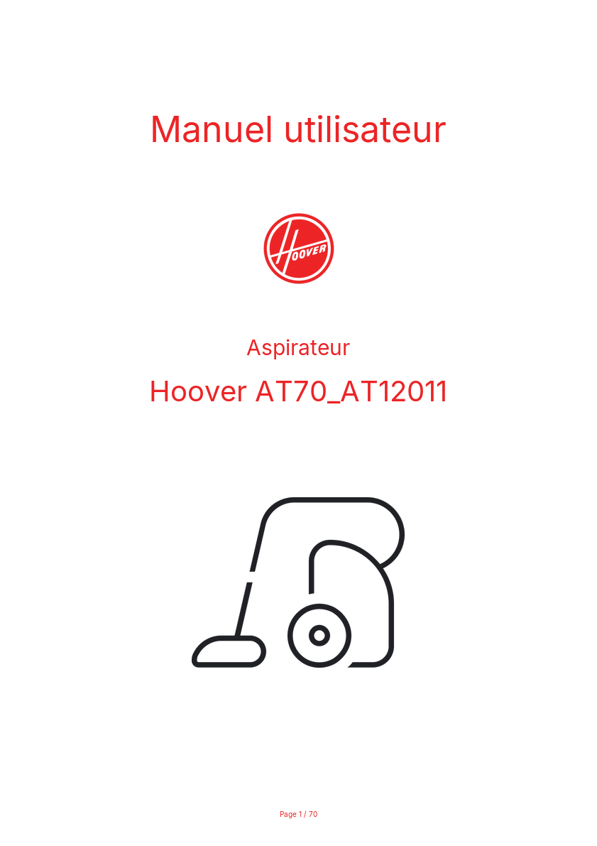 Page n°1 - Manuel utilisateur Hoover AT70_AT12011