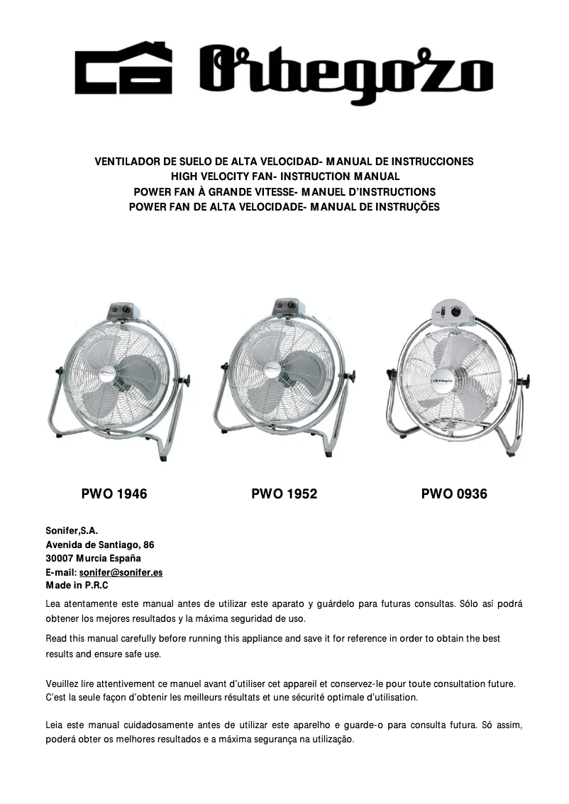 Page n°1 - Manuel utilisateur Orbegozo PWO 0936
