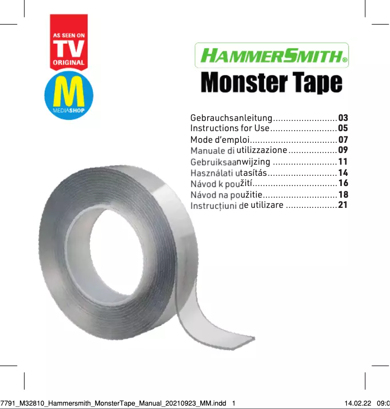 Page 1 de la notice Manuel utilisateur Hammersmith Monster Tape