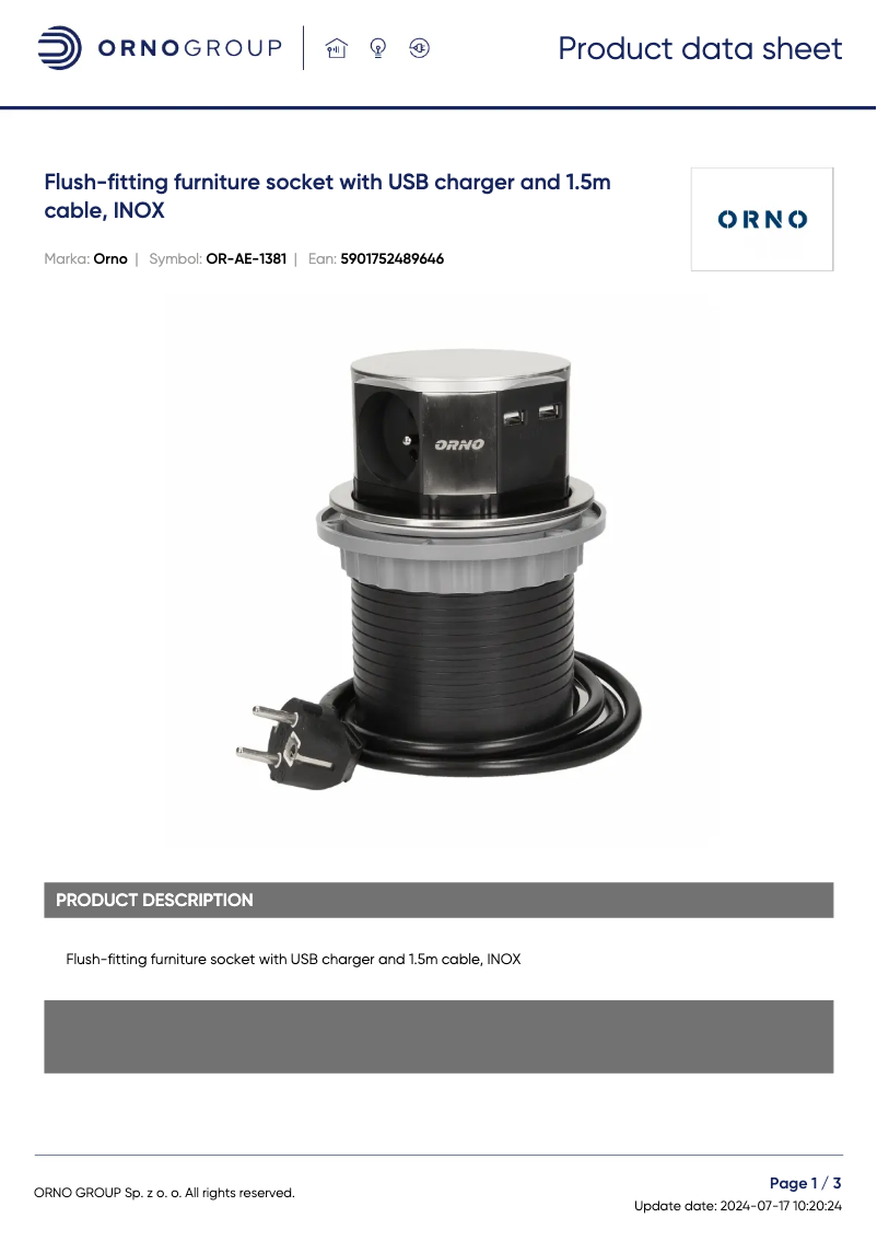 Página 1 del manual Ficha técnica ORNO OR-AE-1381