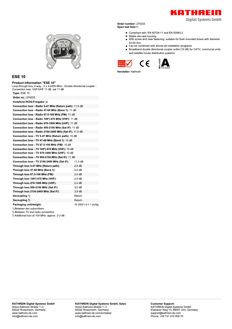 Image de la première page du manuel de l'appareil ESE 10
