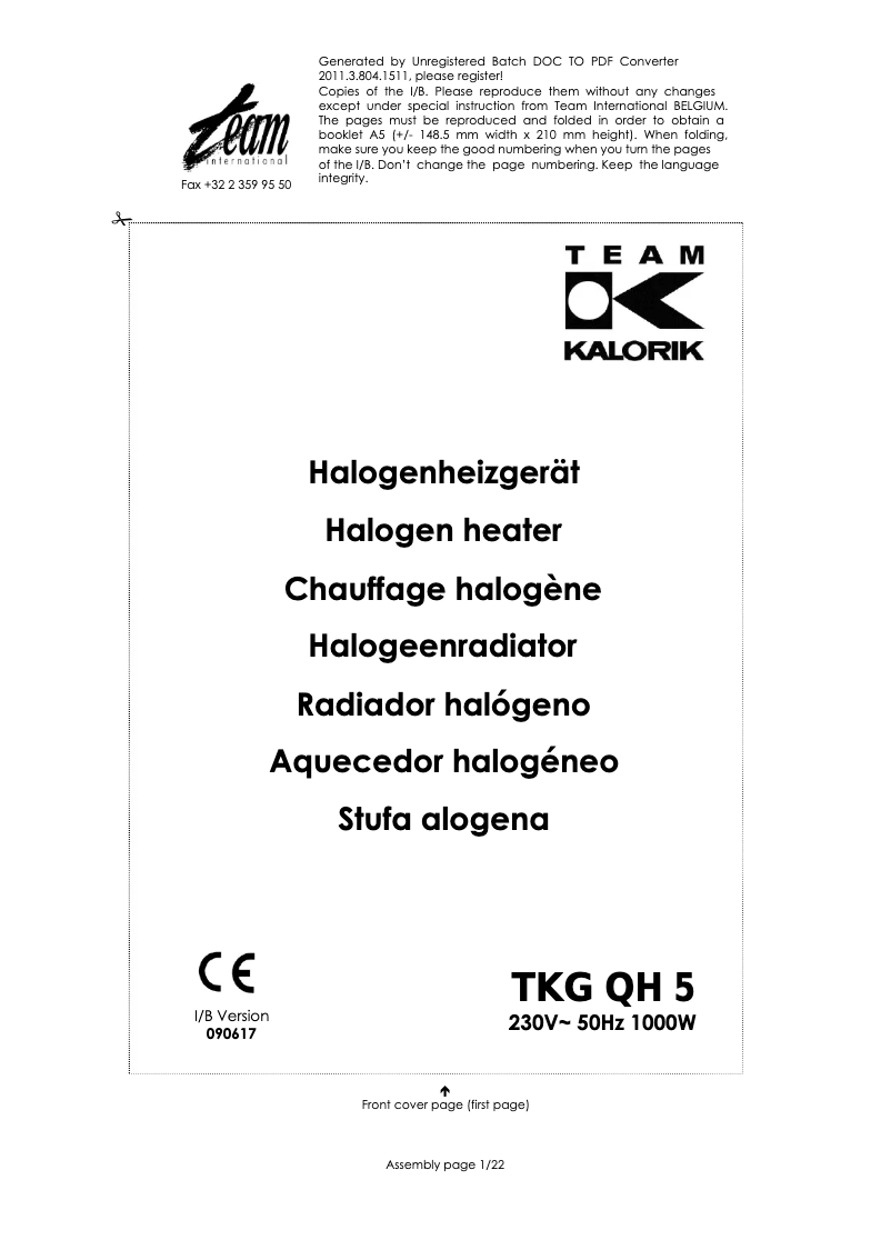 Page n°1 - Manuel utilisateur Kalorik TKG QH 5