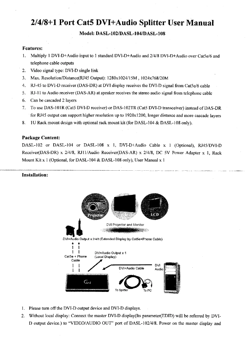 Page n°1 - Manuel utilisateur Intronics DVI + Audio Splitter