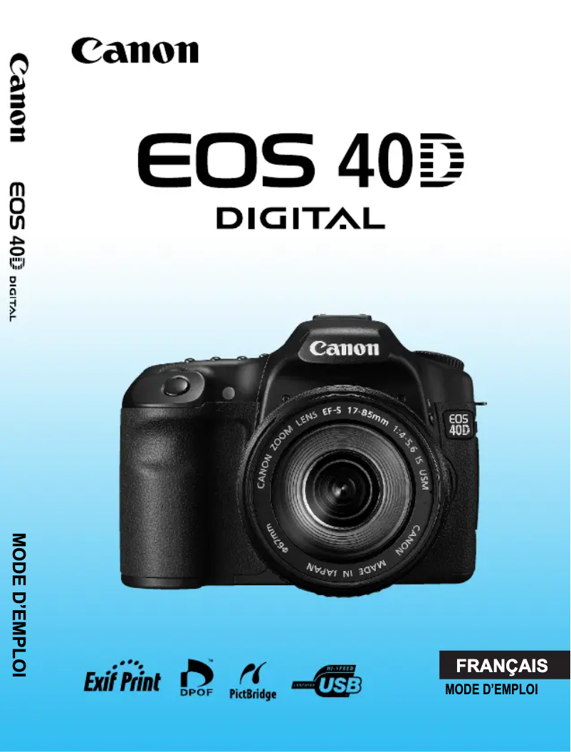 Page 1 de la notice Manuel utilisateur Canon EOS 40D