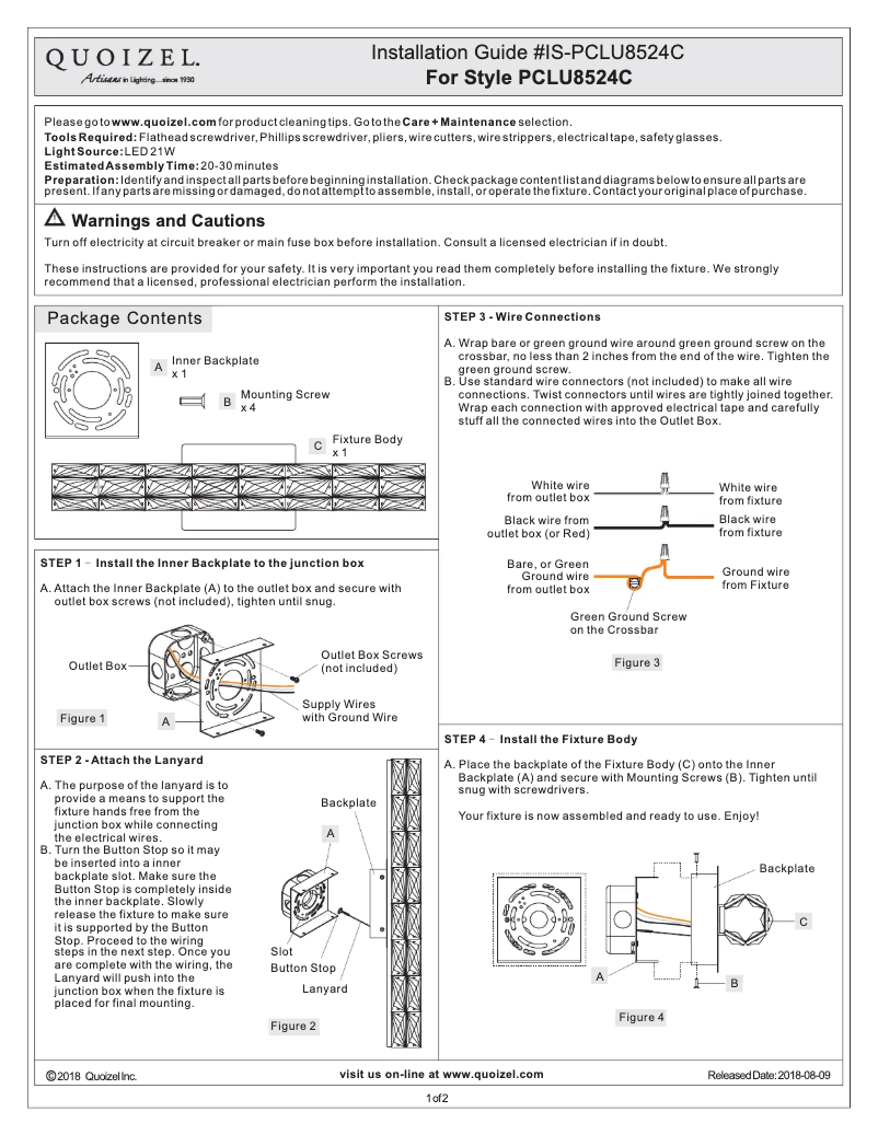 Page n°1 - Manuel utilisateur Quoizel PCLU8524C