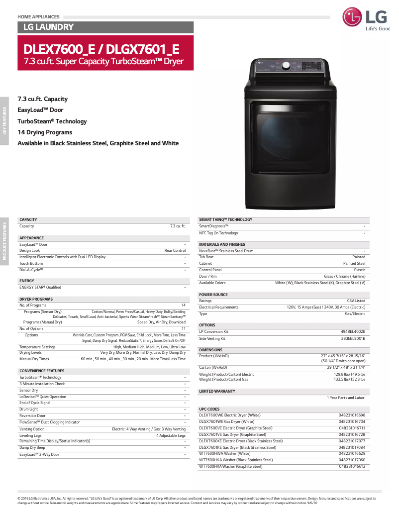 Page 1 de la notice Fiche technique LG DX7601