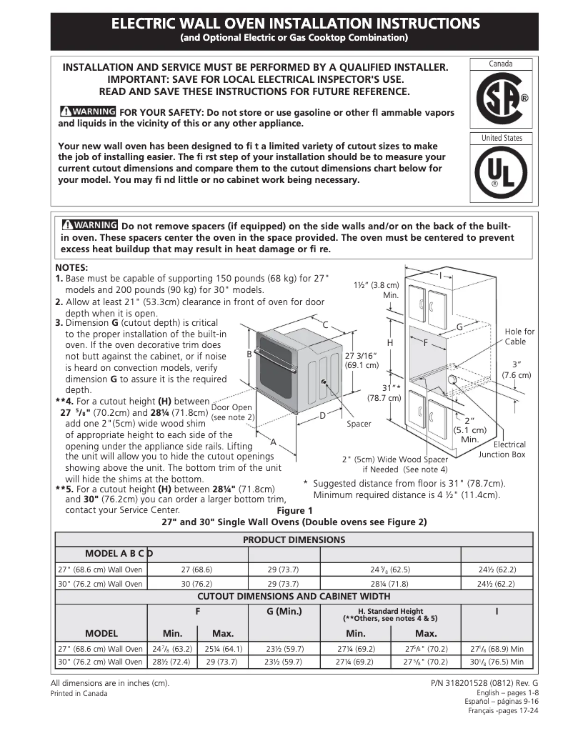 Page 1 de la notice Guide d'installation Electrolux EI27EW35KB