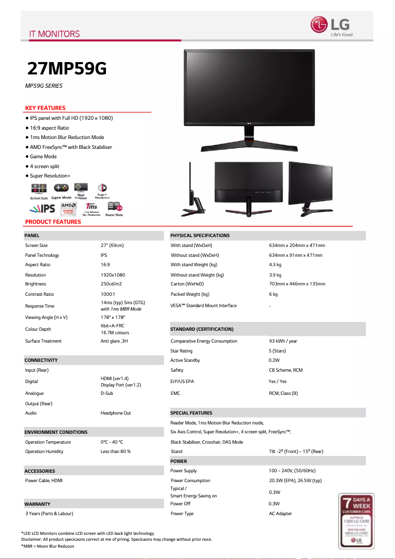 Page n°1 - Fiche technique LG 27MP59G-P
