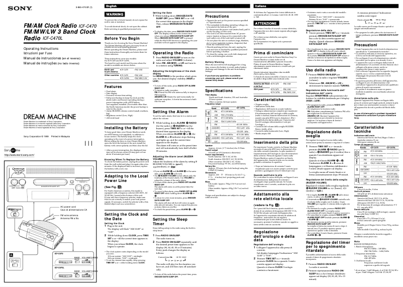 Page 1 de la notice Manuel utilisateur Sony ICF-C470MK2