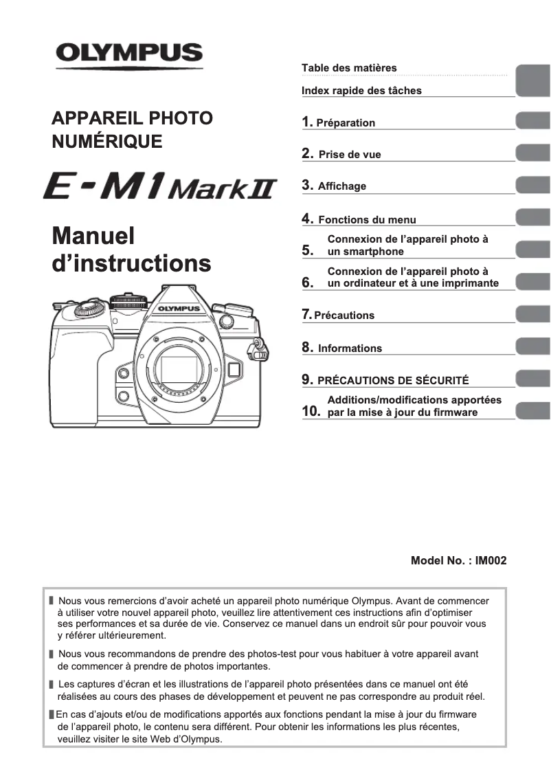 Page 1 de la notice Manuel utilisateur Olympus E-M1 Mark II
