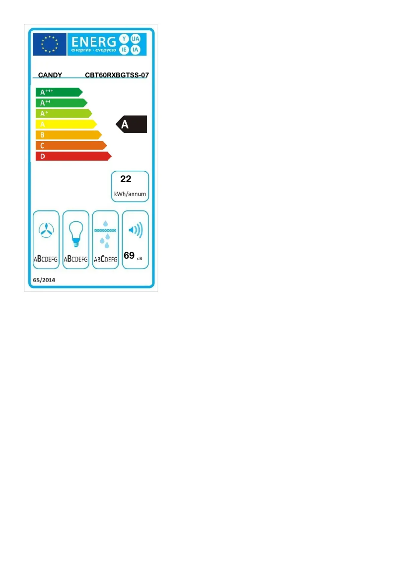 Page 1 de la notice Label énergétique Candy CBT60RXBGTSS-07