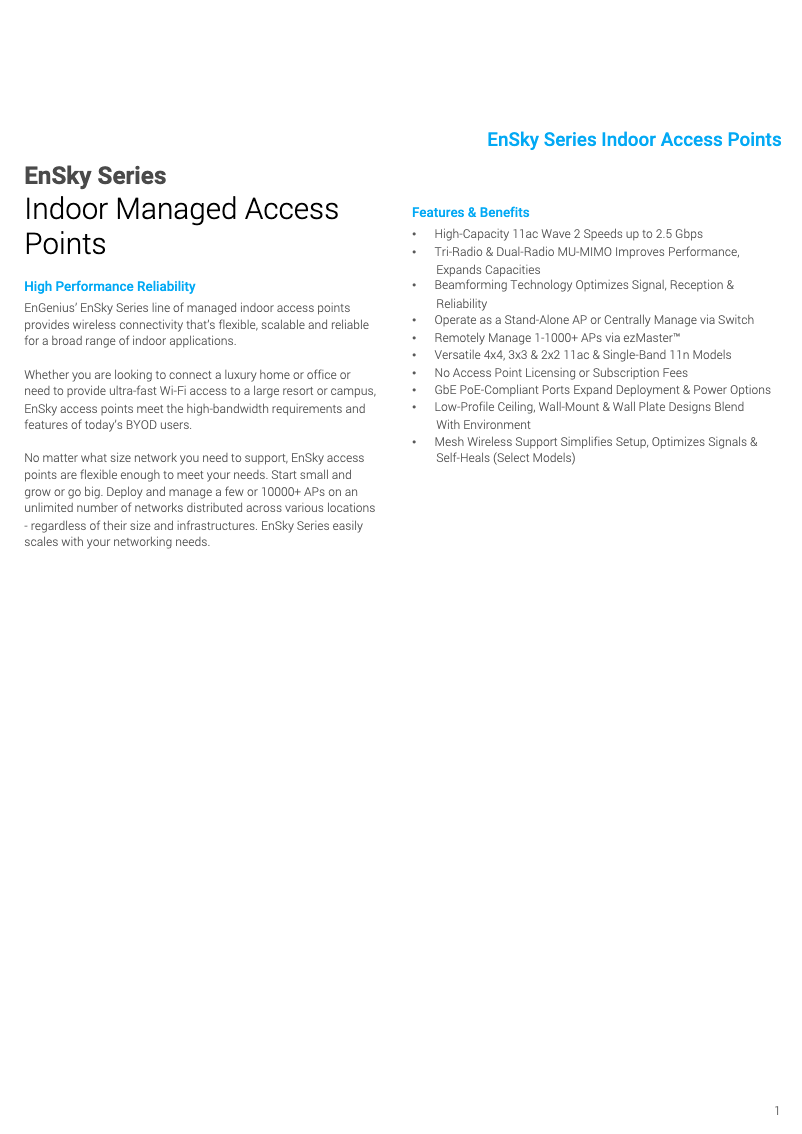 Page 1 de la notice Fiche technique EnGenius EWS370AP