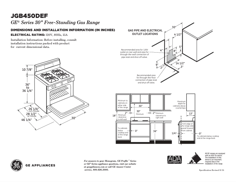 Page n°1 - Fiche technique GE JGB450DEFBB
