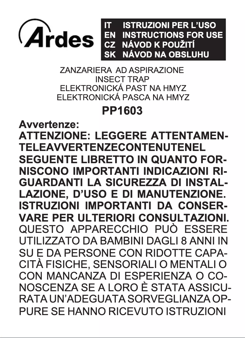 Page 1 de la notice Manuel utilisateur Ardes PP1603