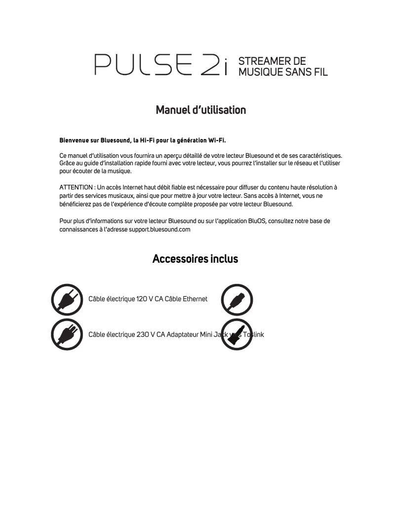 Página 1 del manual Manual de usuario Bluesound Pulse 2i