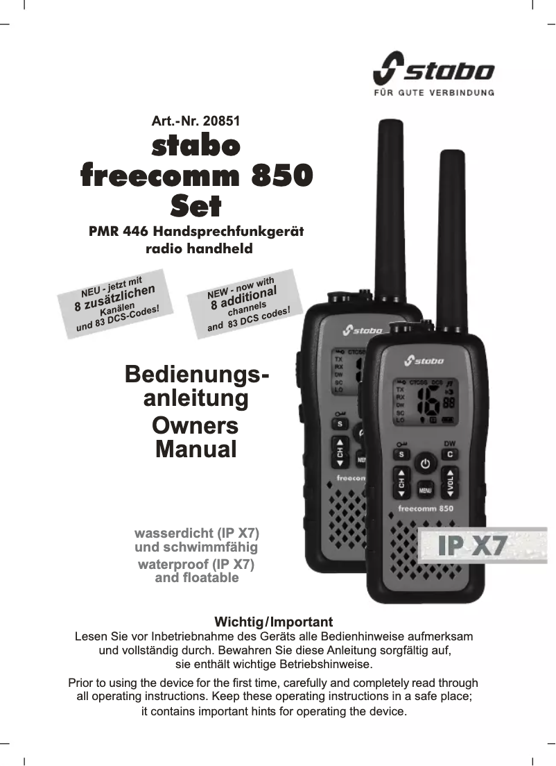 Page 1 de la notice Manuel utilisateur Stabo Freecomm 850