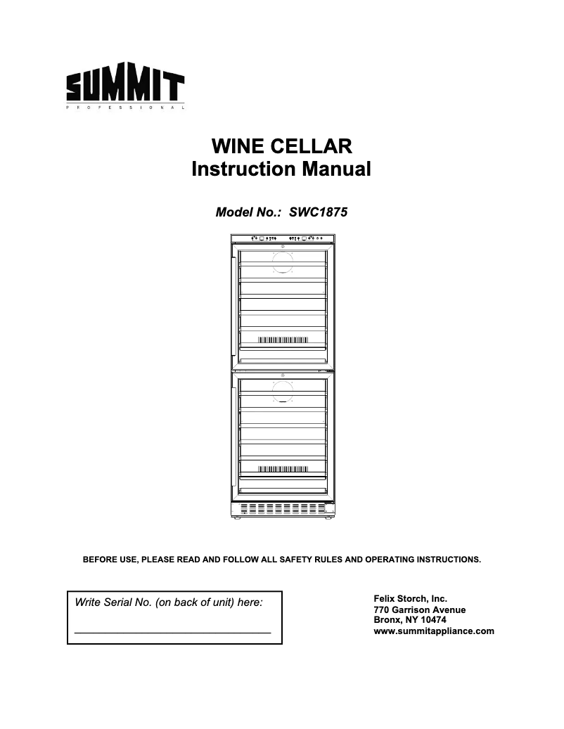 Page n°1 - Manuel utilisateur Summit SWC1875