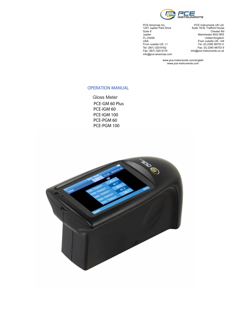 Page 1 de la notice Manuel utilisateur PCE Instruments PCE-IGM 60