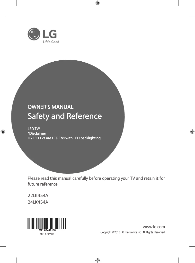 Page 1 de la notice Manuel utilisateur LG 24LK454A