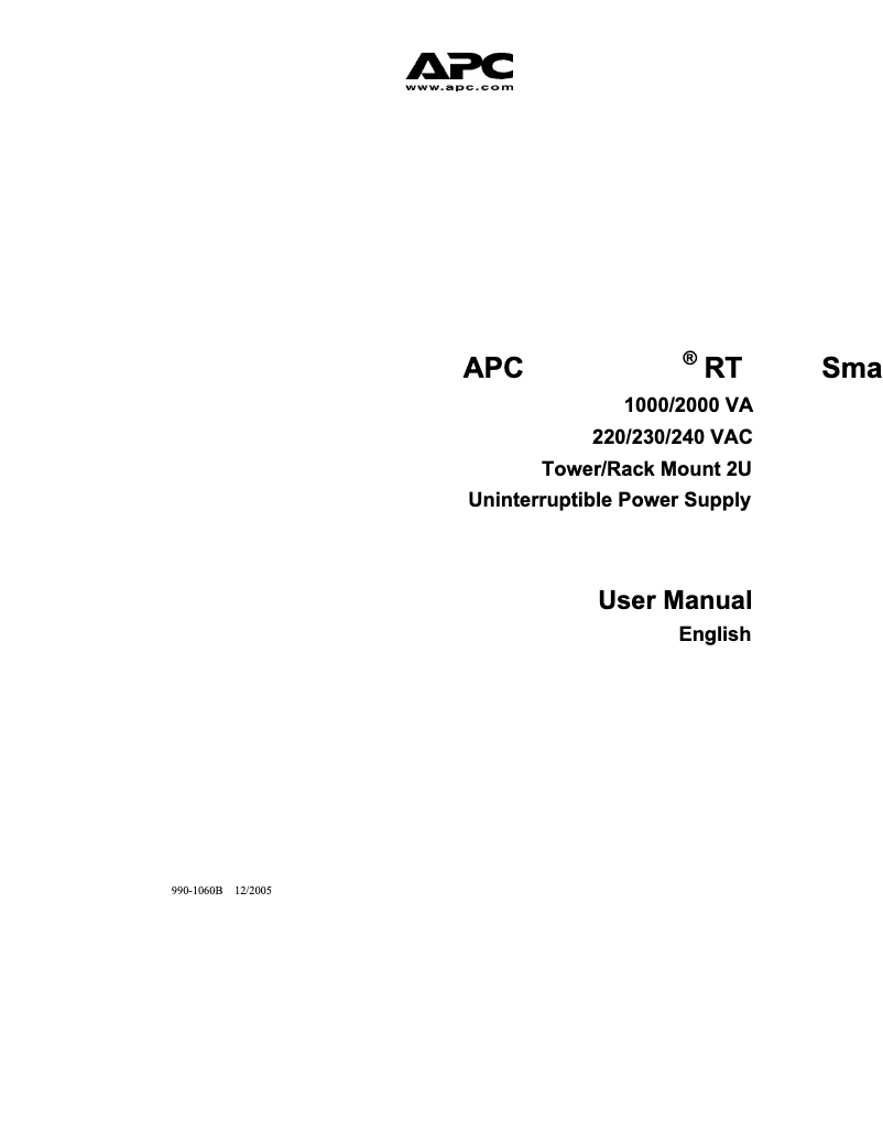 Page n°1 - Manuel utilisateur APC SURT2000XLI+SURTRK