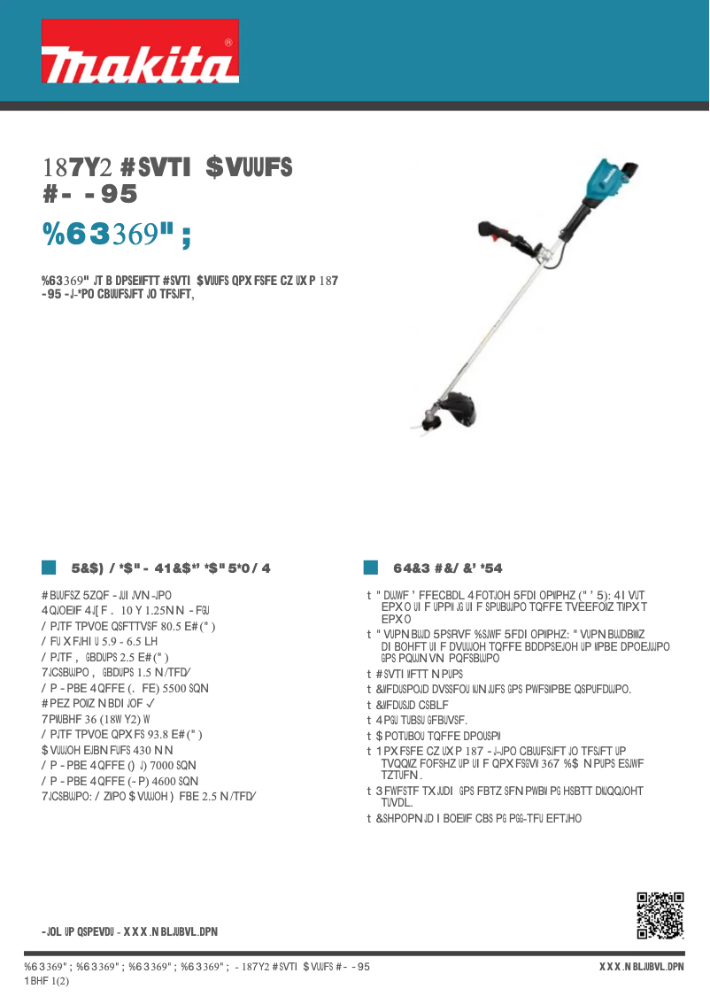 Page 1 de la notice Fiche technique Makita DUR369AZ