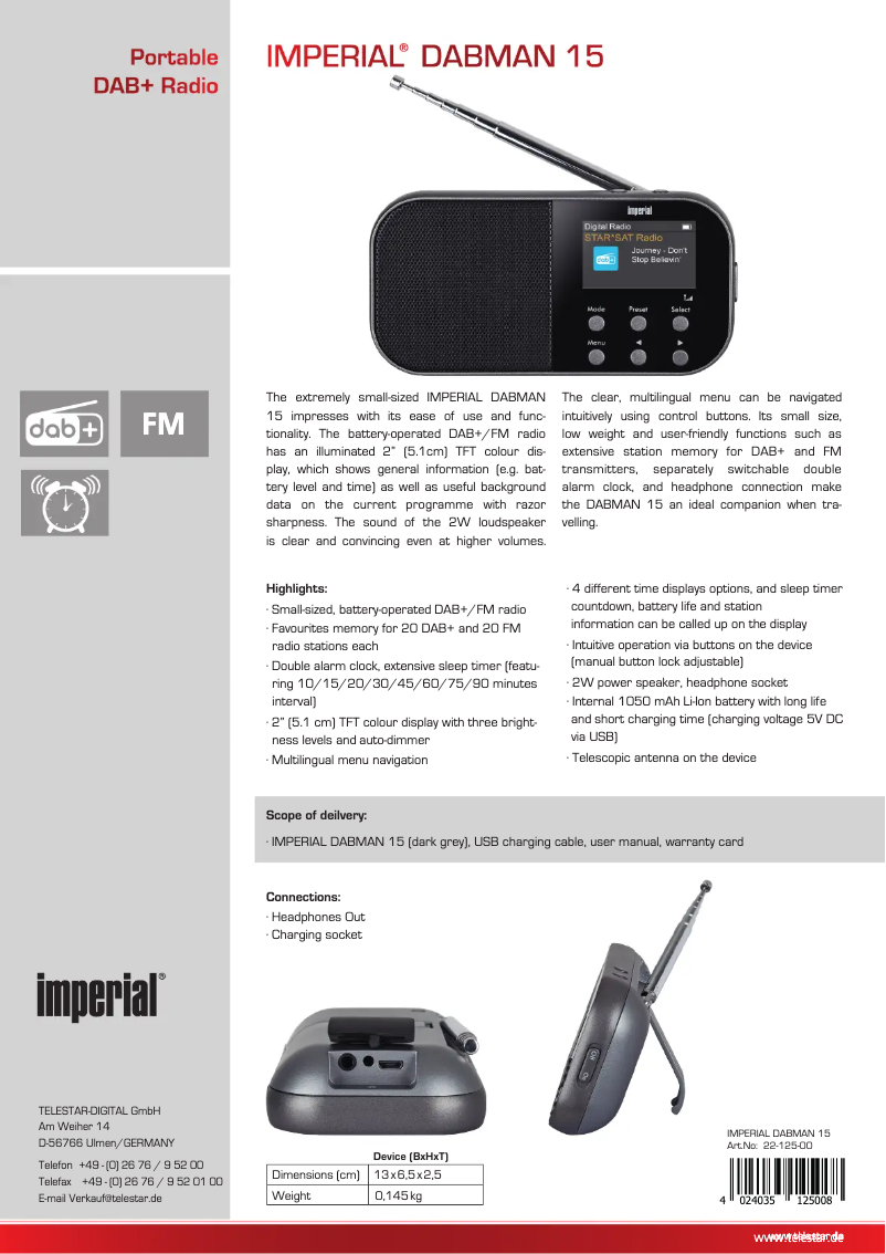 Page 1 de la notice Fiche technique Imperial DABMAN 15