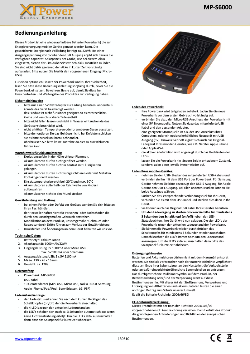 Page n°1 - Manuel utilisateur XT Power MP-S6000