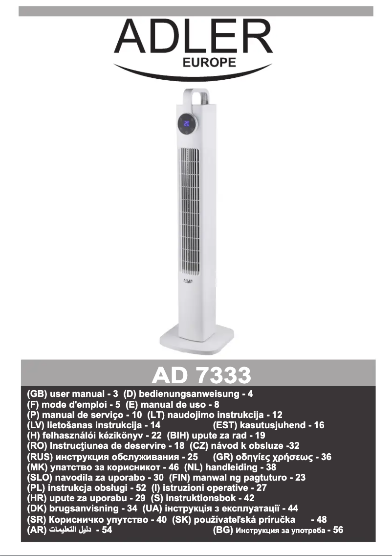 Page 1 de la notice Manuel utilisateur Adler AD 7333