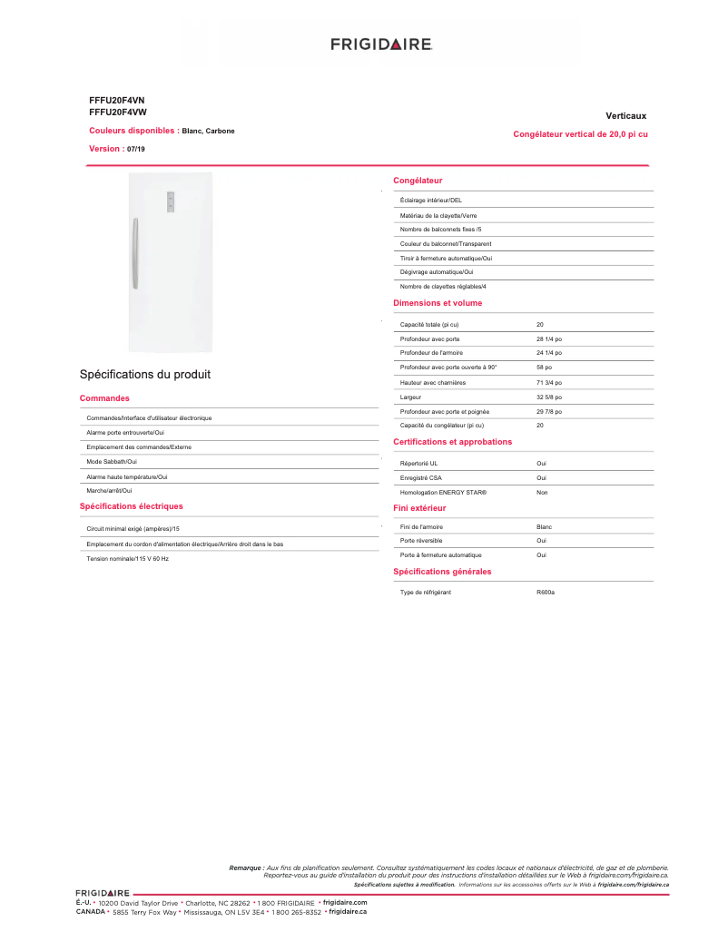 Image de la première page du manuel de l'appareil FFFU20F1UW