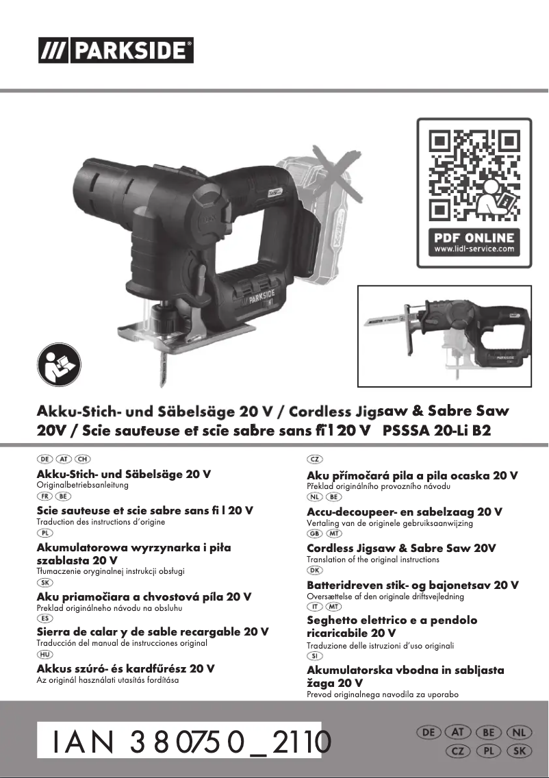 Página 1 del manual Manual de usuario Parkside PSSSA 20-Li B2