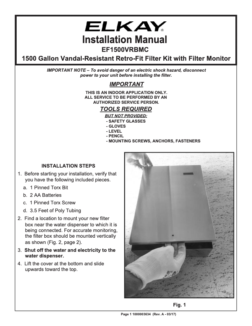 Página 1 del manual Manual de usuario Elkay EF1500VRBMC