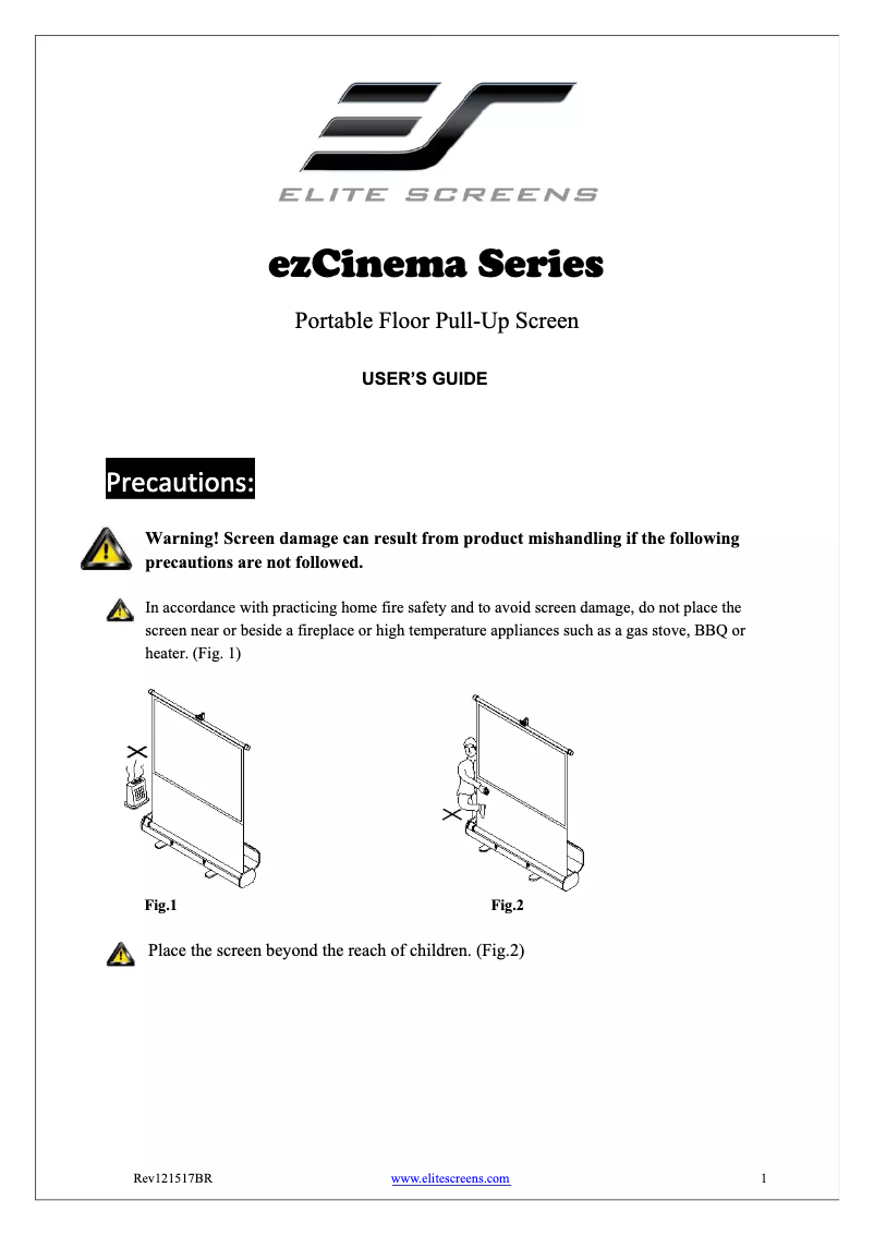 Page 1 de la notice Manuel utilisateur Elite Screens ezCinema F100NWV