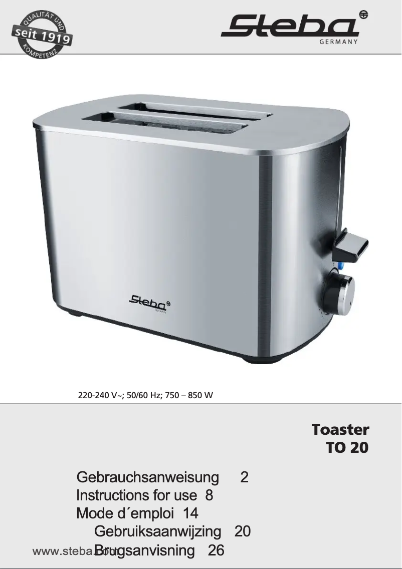 Page n°1 - Manuel utilisateur Steba TO 20