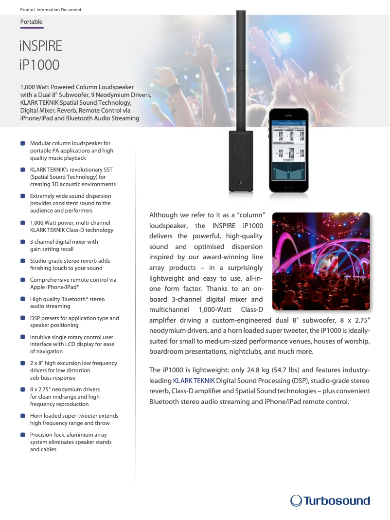 Page n°1 - Fiche technique Turbosound iNSPIRE iP1000 V2