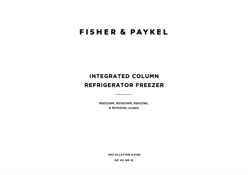 Page 1 de la notice Guide d'installation Fisher & Paykel RS7621WRUK1