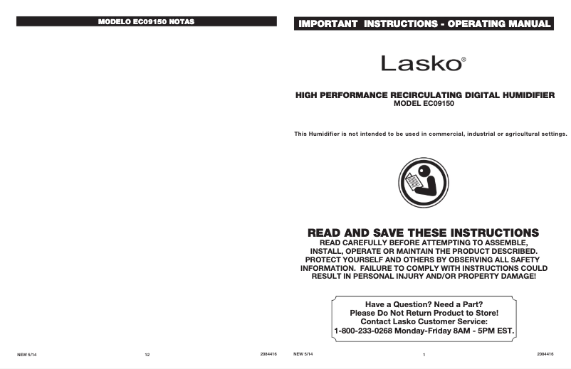 Page n°1 - Manuel utilisateur Lasko EC09150