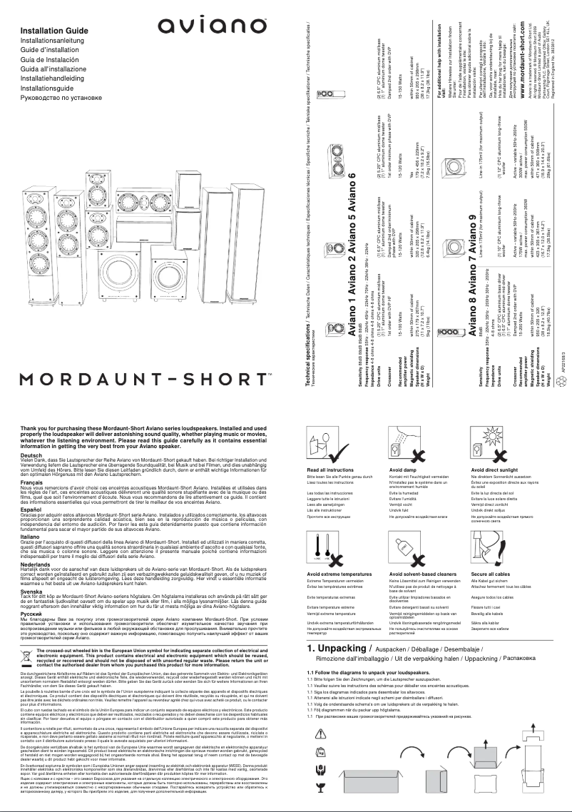 Image de la première page du manuel de l'appareil Aviano 1