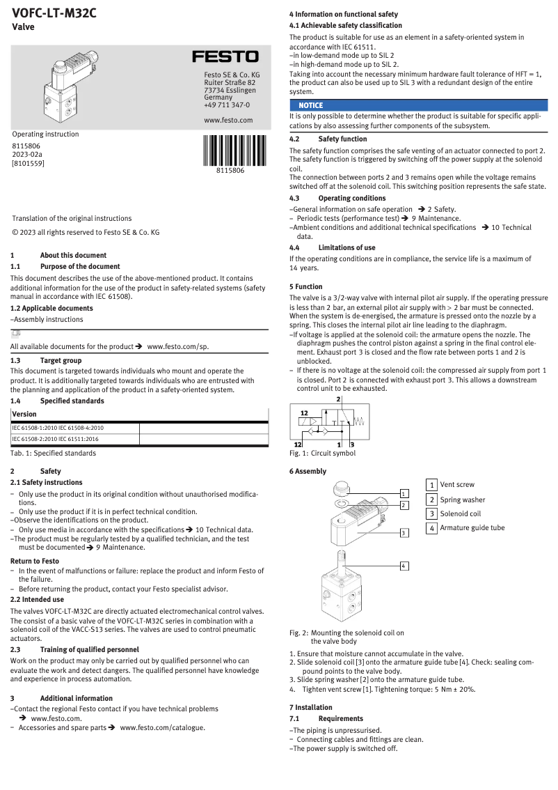 Image de la première page du manuel de l'appareil VOFC-LT-M32C