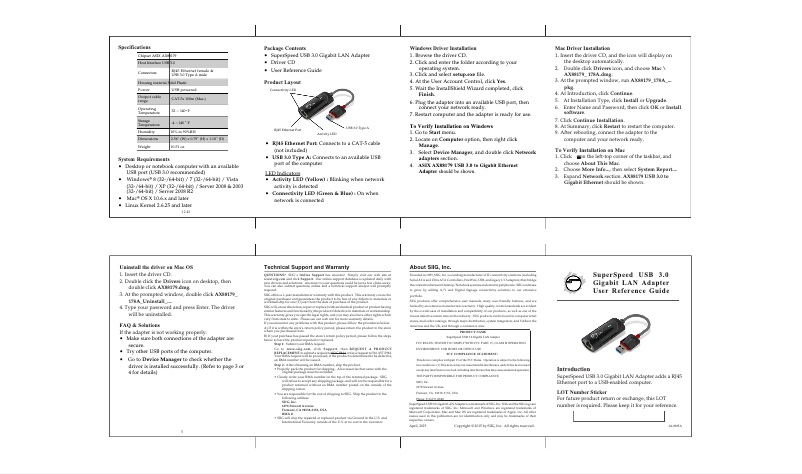 Page 1 de la notice Manuel utilisateur Siig JU-NE0611-S1