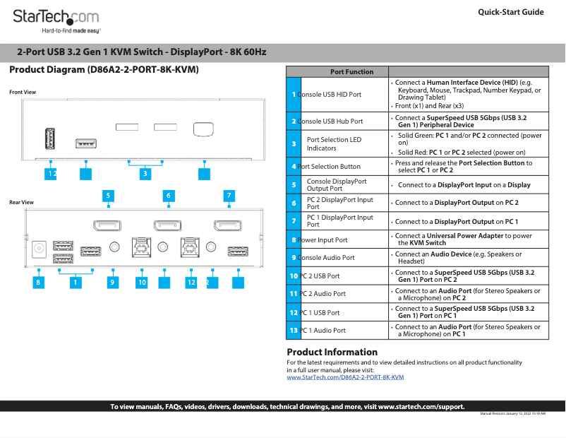 Image de la première page du manuel de l'appareil D86A2-2-PORT-8K-KVM