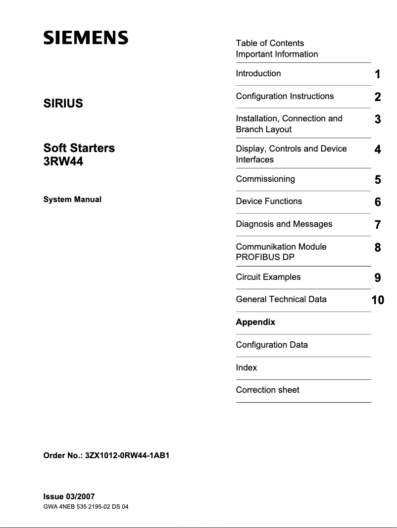 Page n°1 - Manuel utilisateur Siemens 3RW4443-6BC35
