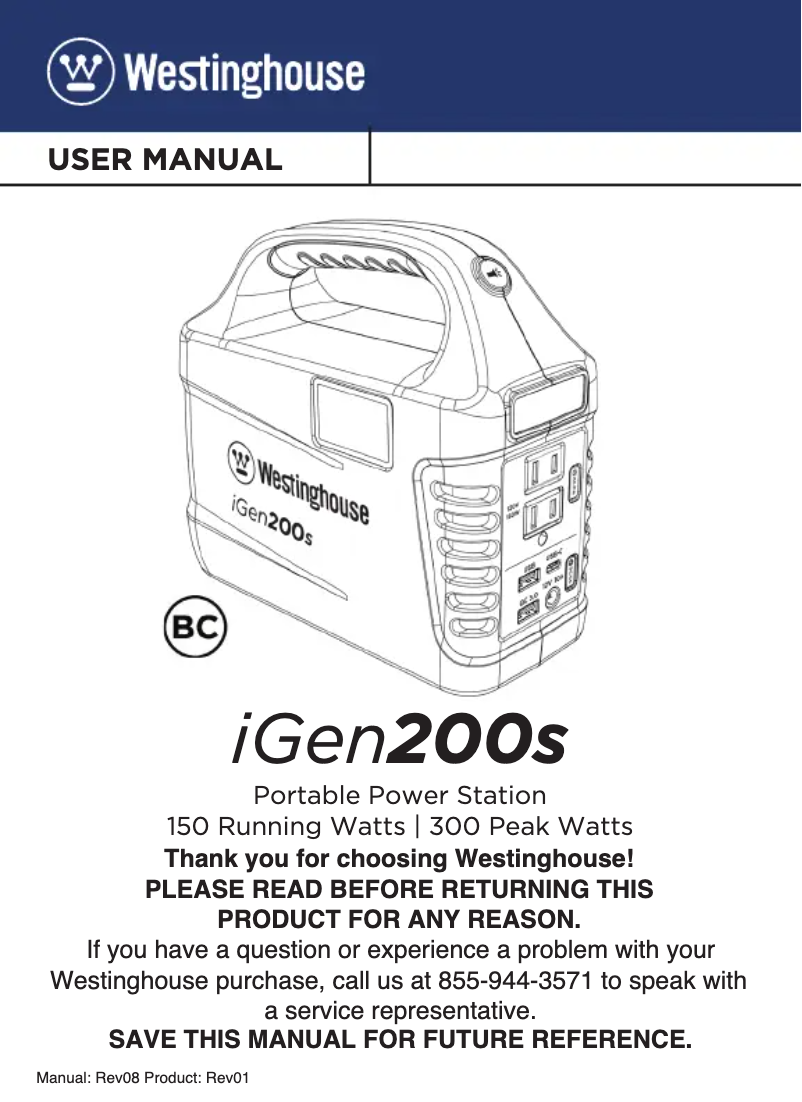 Page n°1 - Manuel utilisateur Westinghouse iGen200s